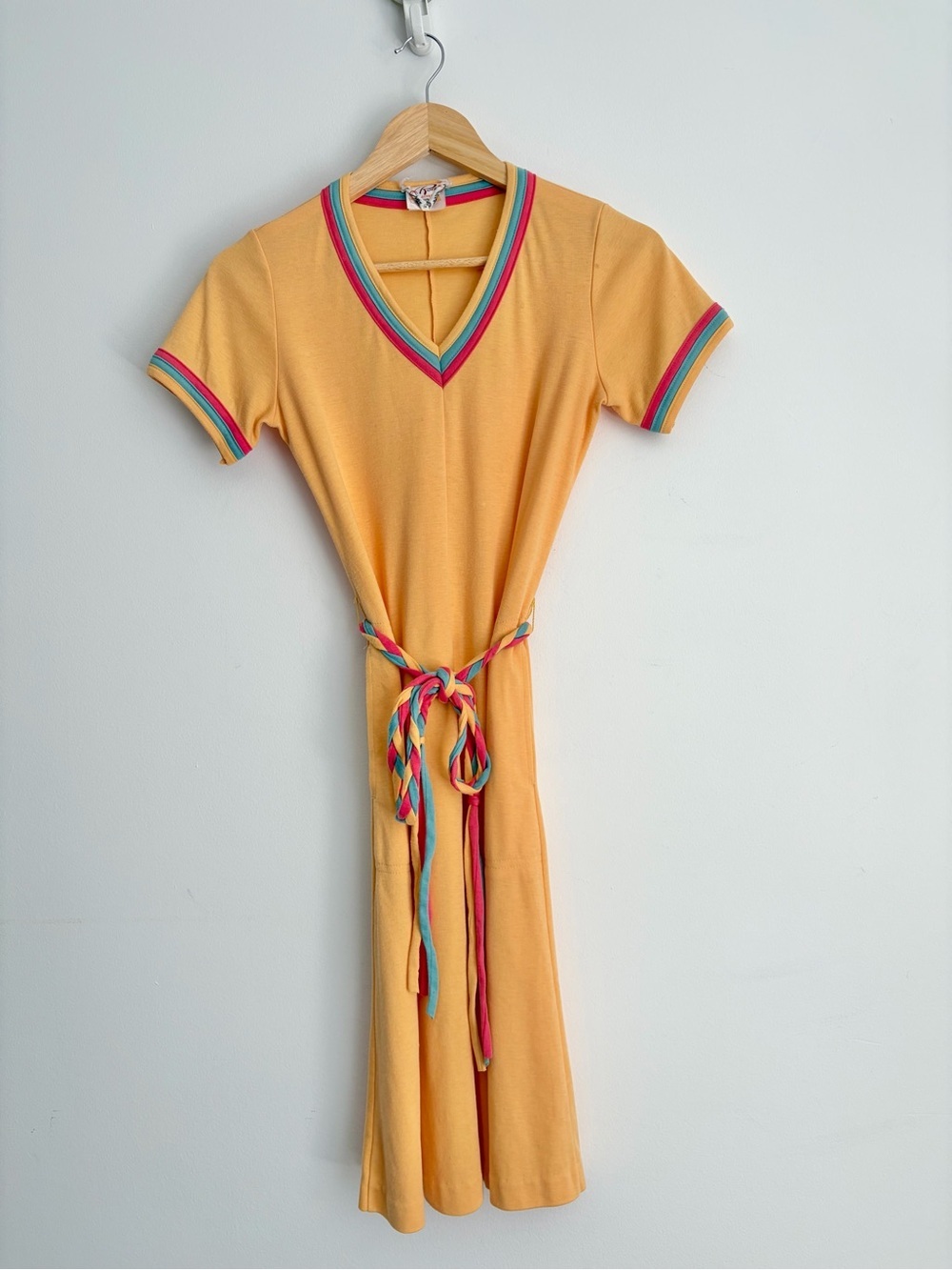 Vintage 1970s Mr. Robert Cotton Blend Belted Dress Sporty Disco XS